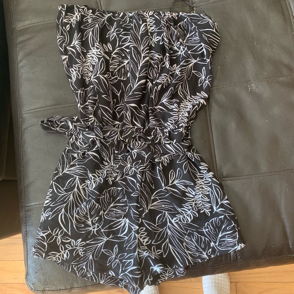 floral black and white romper